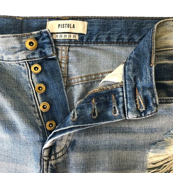 Pistola Relaxed Straight Distressed High Rise Jeans 26 Light Wash Button Fly - Picture 4 of 11